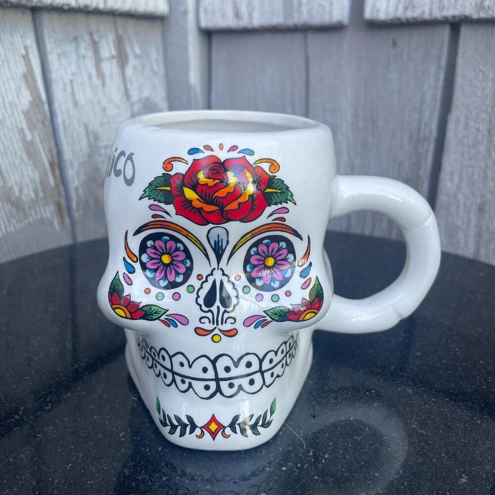 Sugar Skull Dia De Los Muertes Coffee Cup Mexico 4" Tall New